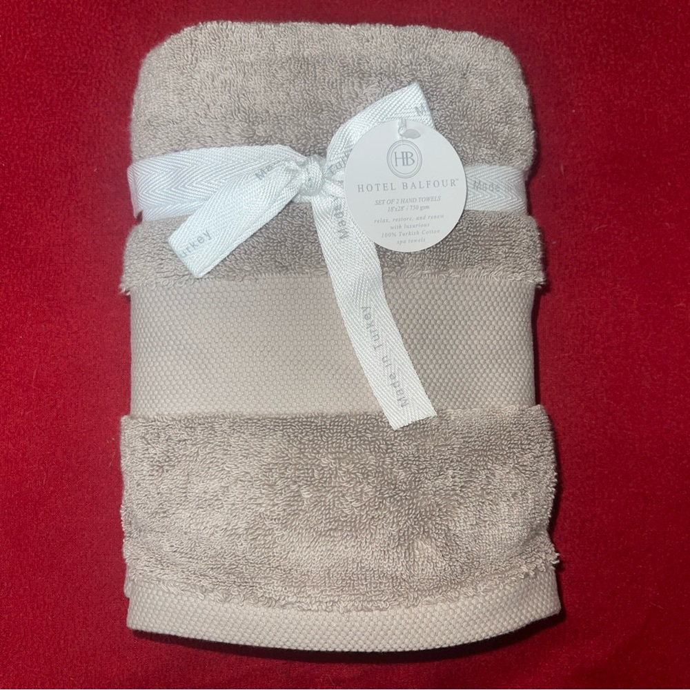 Hotel Balfour 2 Pack Light Brown Turkish Cotton Hand Towels Sz 18x28” NWT OEKO